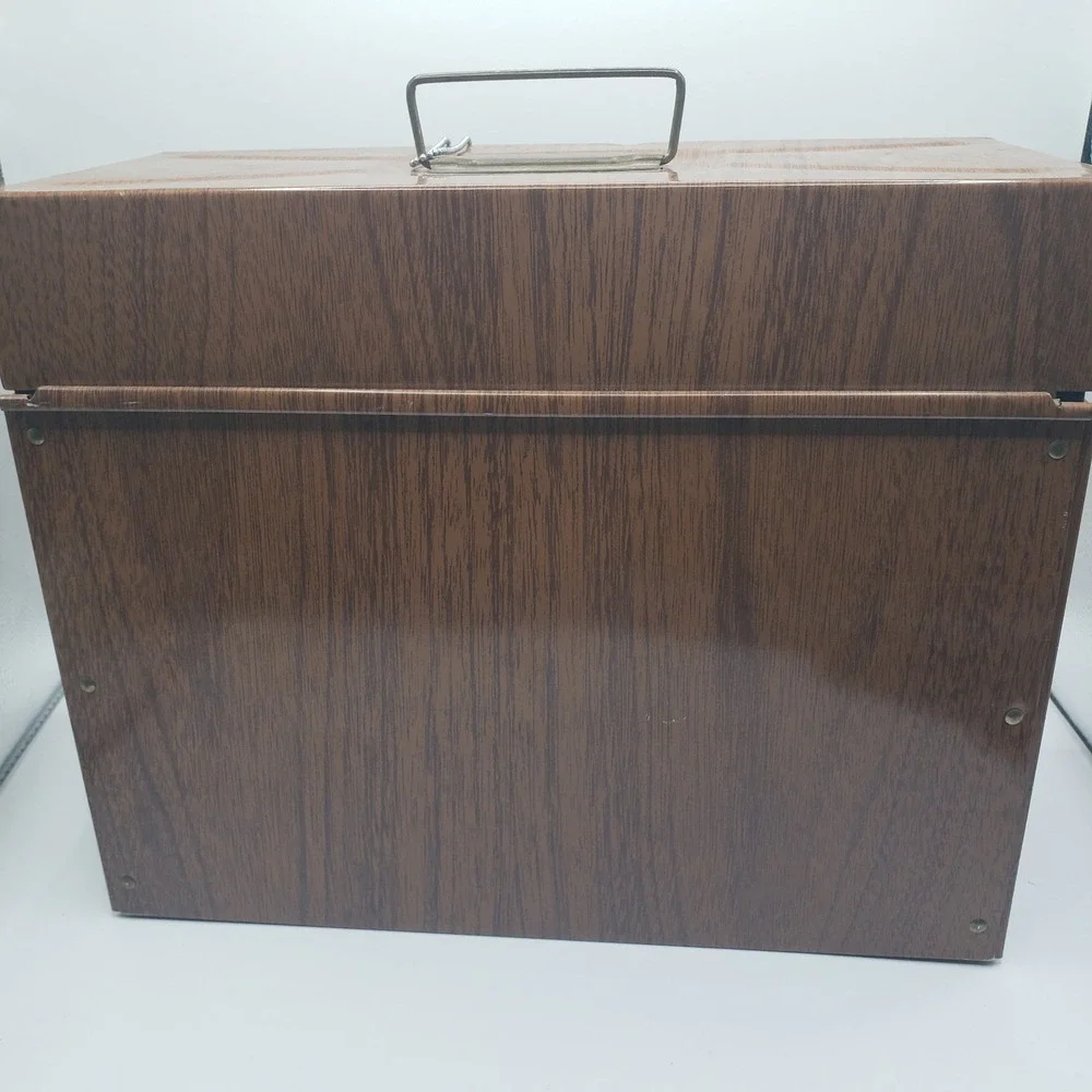 Vintage Metal Faux Wood Grain Ballonoff Personal Porta File Storage Box